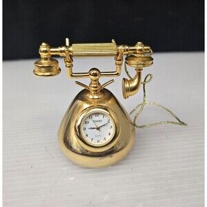 Timex Collectible Vintage Telephone Mini Clock Figurine Gold Tone 2.5" UNTESTED
